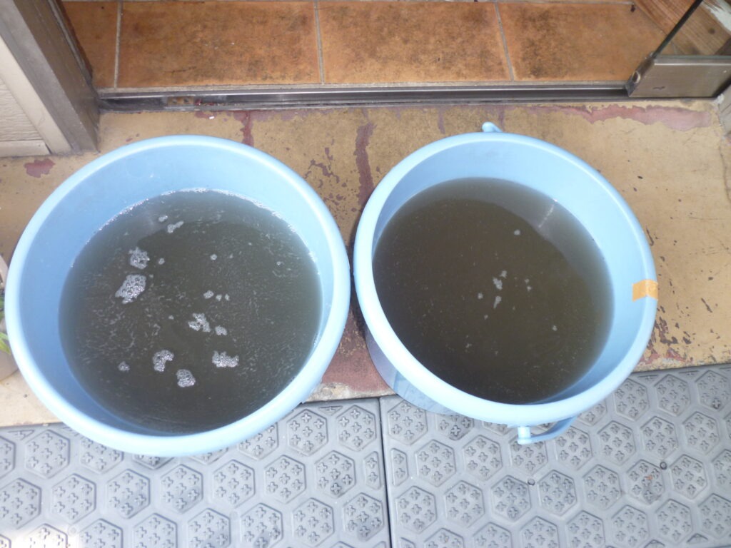 八幡市のクリニック 天井カセット型エアコン 洗浄後の汚水