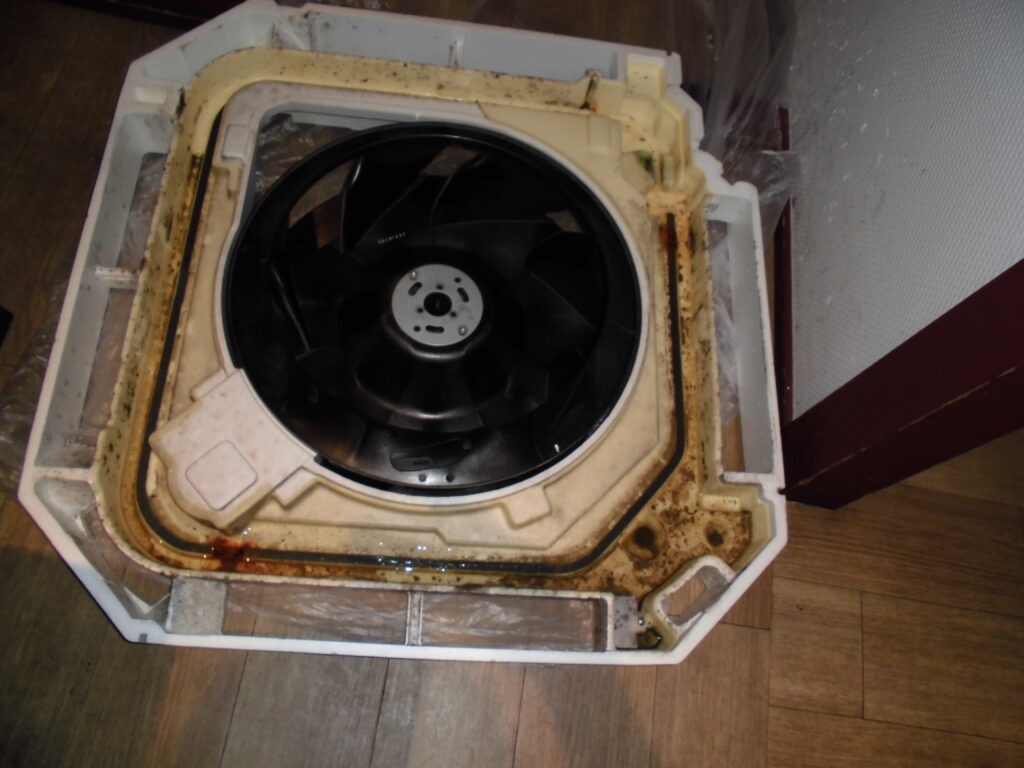 長岡京市の飲食店 業務用エアコン内部 高圧洗浄作業