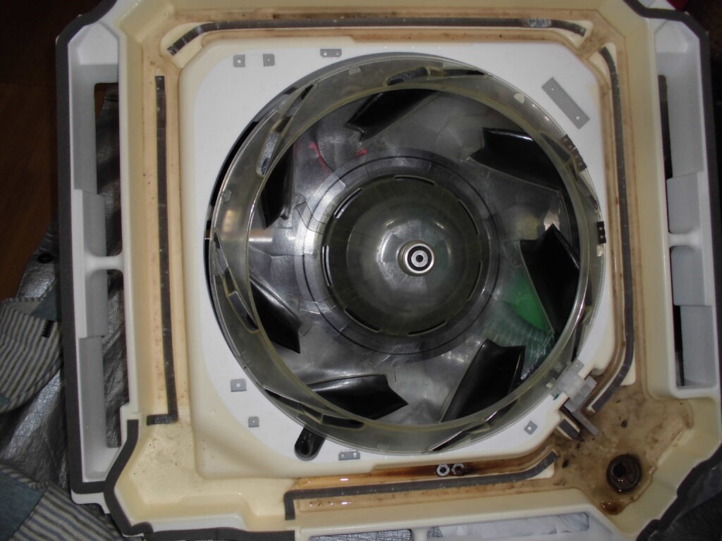 宇治市の飲食店厨房 エアコン内部の油汚れ